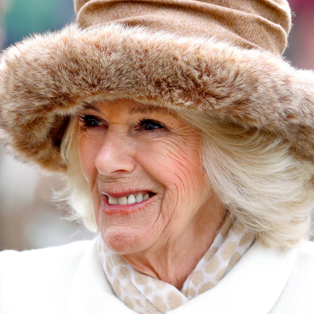 Queen Camilla is a regal vision in sheer leopard print